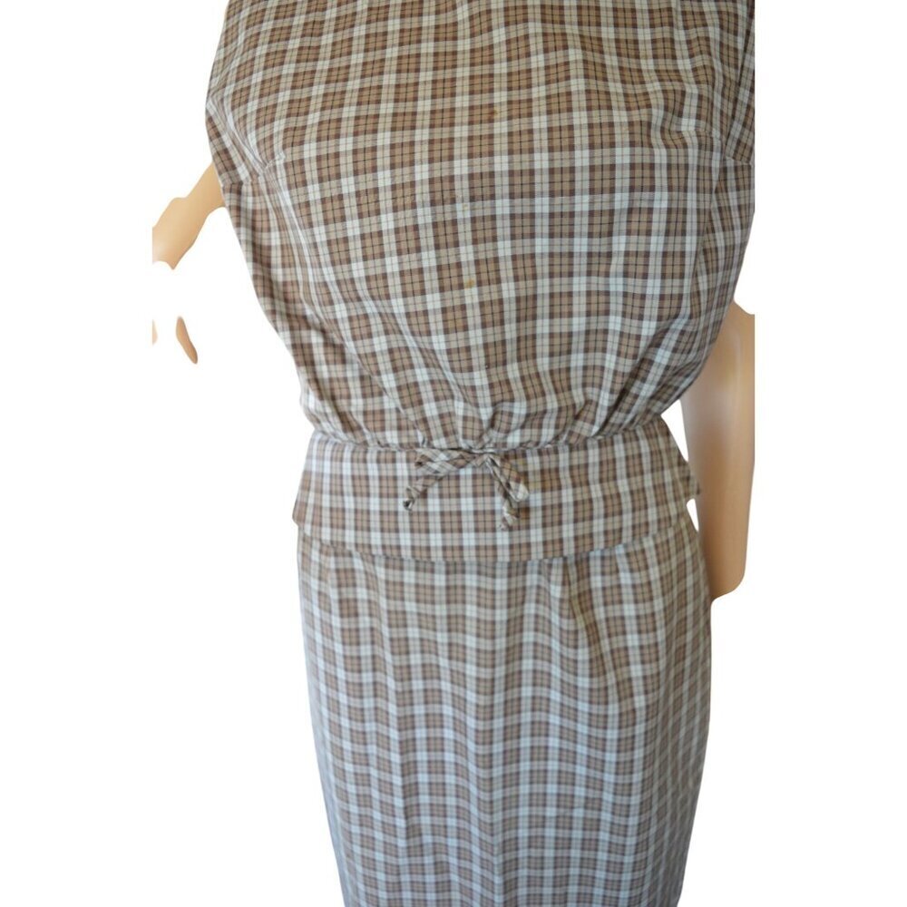Vintage 60s Patty Woodard Brown Plaid Belted Skirt Set Juniors Size Small Coquet - Picture 3 of 16